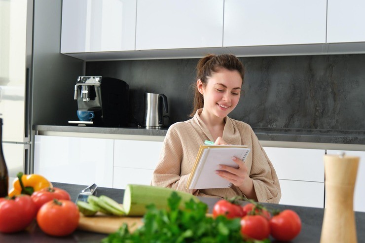 Woman planning healthy meals at home